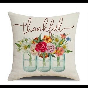 Thankful Mason Jar Decorative Pillow Case